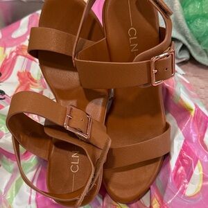 Brown Strappy Buckle Heeled Sandals